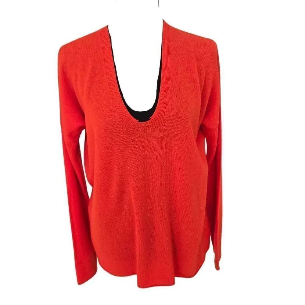 Vince Womens Orange V Neck Pullover Cashmere Sweater Size Small